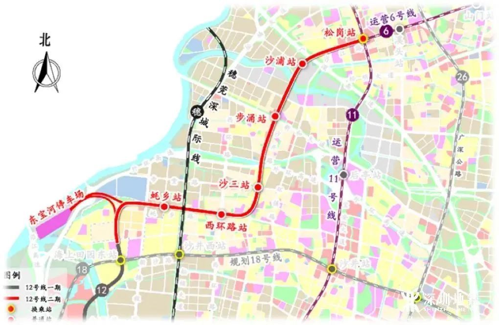 深圳地铁12号线二期工程始于一期海上田园东站,止于松岗站,线路长度8.